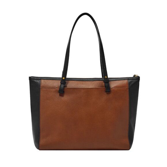 FOSSIL Women's Black & Brown Leather RACHEL Tote Bag Handbag - Picture 1 of 10